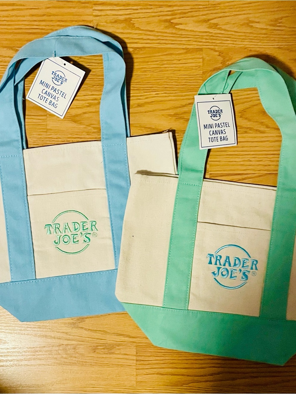 Trader Joe’s Pastel Tote Bags Blue & Green Set of 2 | Spring Basket Tote Bag
